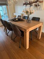 Massief eiken Eettafel 220x90 cm, Eikenhout, 200 cm of meer, 50 tot 100 cm, Zo goed als nieuw