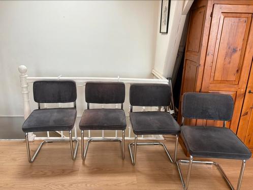 Buisframe stoelen grijs, Huis en Inrichting, Stoelen, Gebruikt, Vier, Metaal, Stof, Grijs, Ophalen