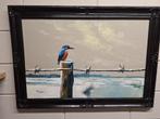 Zeldzaam schilderij met een Ijsvogel in Winterlandschap, Ophalen of Verzenden