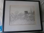 Potloodtekening Muides soir loire. in lijstje, Antiek en Kunst, Ophalen of Verzenden