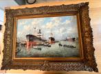 Klassiek schilderij J van Delden Rotterdamse haven, Antiek en Kunst, Ophalen