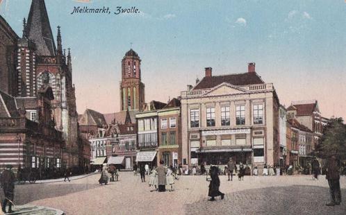 zwolle melkmarkt /nieuwe haven  tekst/zegel, Verzamelen, Ansichtkaarten | Nederland, Overijssel, 1960 tot 1980, Ophalen of Verzenden