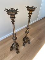 Antieke bronzen kerkkandelaar brons antiek kandelaar religie, Ophalen of Verzenden