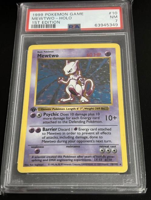1999 Pokemon Base Set 1st Edition Mewtwo Holo - PSA 7, Hobby en Vrije tijd, Verzamelkaartspellen | Yu-gi-Oh!, Zo goed als nieuw