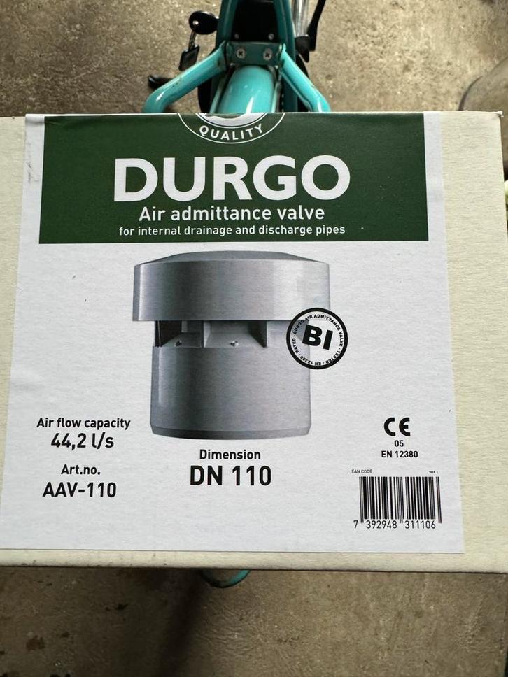 Durgo AAV-110 Luchtklep DN110 beluchter, Doe-het-zelf en Verbouw, Buizen en Afvoer, Nieuw, Afvoer, Overige materialen, Minder dan 2 meter