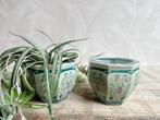 Vintage gekleurde plantenpotten / bloempotten groen / roze, Ophalen of Verzenden, -, -, -