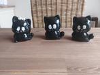 3 Mooie Vintage Japanse Funny Kitsch Kat beelden Zwart Wit, Verzamelen, Beelden en Beeldjes, Verzenden, Gebruikt, Dier