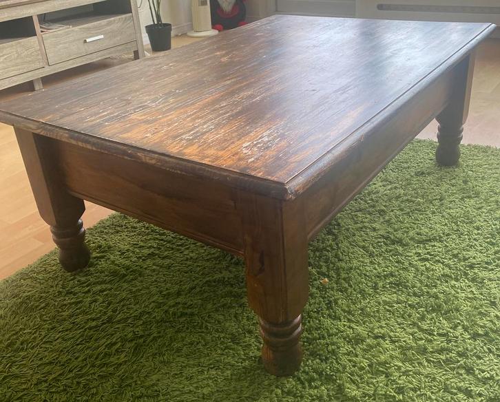 Robuuste massief houten salontafel, Huis en Inrichting, Tafels | Salontafels, Minder dan 50 cm, 50 tot 100 cm, 100 tot 150 cm