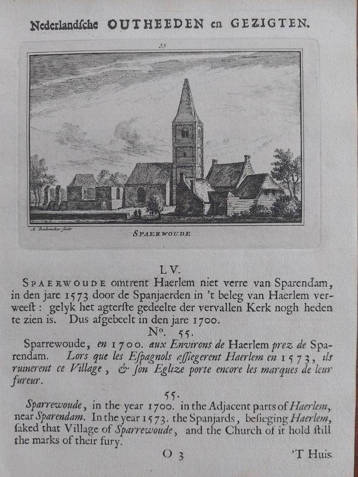 55 / Spaerwoude - Spaarnwoude Haarlem  (1ste druk uit 1732 ), Antiek en Kunst, Kunst | Etsen en Gravures, Ophalen of Verzenden