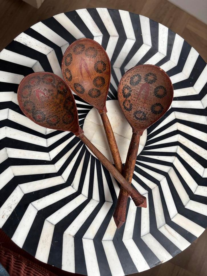 Antieke Houten Lepels - Handgesneden Set, Antiek en Kunst, Antiek | Keukenbenodigdheden, Ophalen of Verzenden
