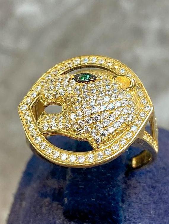 14k Gouden Panter Ring, Sieraden, Tassen en Uiterlijk, Ringen, Nieuw, Dame of Heer, 17 tot 18, Goud, Goud, Met edelsteen, Ophalen of Verzenden