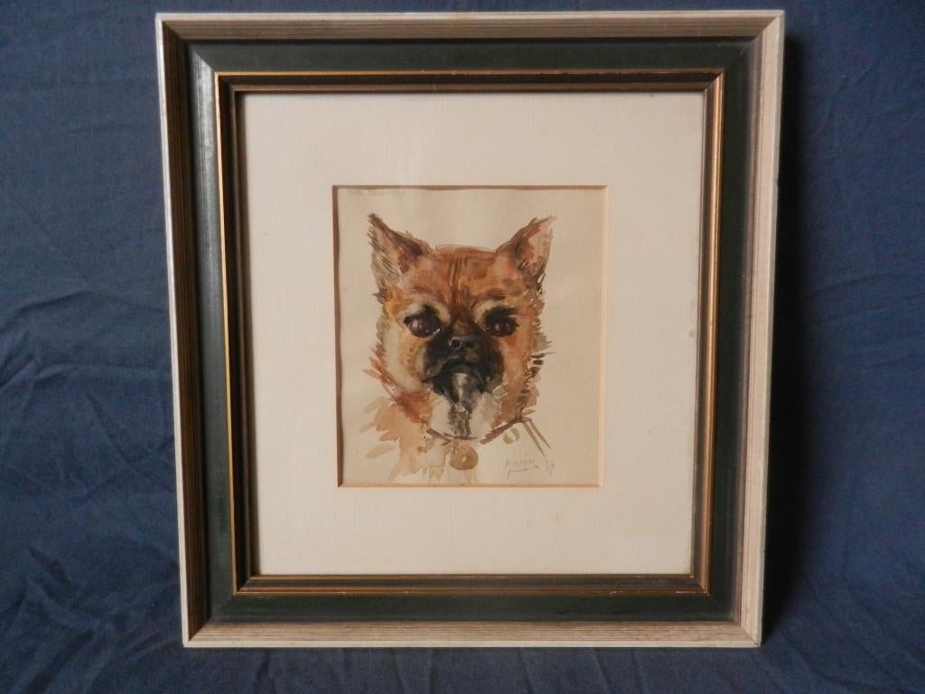 Aquarel Kopje van een hond C.J. Mension 1897 (1882-1950), Antiek en Kunst, Ophalen of Verzenden