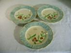 Drie antieke Franse barbotine bordjes., Antiek en Kunst, Ophalen of Verzenden
