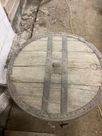 Heel oud wagenwiel omgebouwd tot tafel, zwaar ijzeren frame, Antiek en Kunst, Ophalen