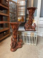 Vintage teakhouten plantenbakken met zwanen, handgesneden., Huis en Inrichting, Woonaccessoires | Overige, Ophalen of Verzenden