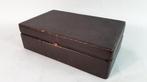 Vintage sieradendoos, bruin skai leer, gestoffeerd. K14, Ophalen of Verzenden