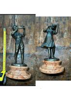 2 bronzen gesigneerde beeldjes muzikanten man en vrouw 25 cm, Antiek en Kunst, Kunst | Beelden en Houtsnijwerken, Ophalen of Verzenden