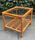 Vintage Bamboe Rotan Bijzettafel Salontafel  Glas-plaat, Ophalen of Verzenden
