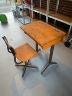 Vintage schoolbankje met stoel, Gebruikt, Tafel(s) en Stoel(en), Ophalen