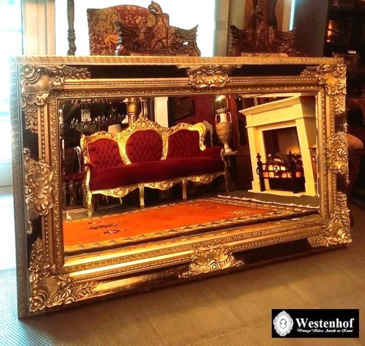 Groot spiegel klassiek / antieke barok goud, zwarte lijst, Huis en Inrichting, Woonaccessoires | Spiegels, 75 tot 100 cm, 150 tot 200 cm