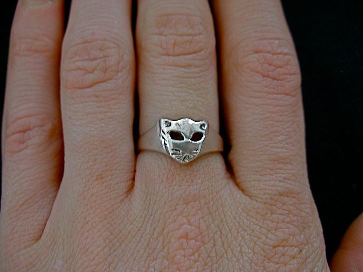 Zilveren 925 zilver ring poes / kat kop maat 16.25 of 17.25, Sieraden, Tassen en Uiterlijk, Ringen, Nieuw, Dame, Kleiner dan 17