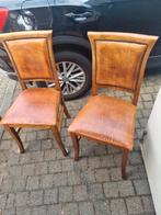 4  eetkamerstoelen, kalfslederen zitting en rugleuning., Huis en Inrichting, Stoelen, Ophalen, Gebruikt, Bruin