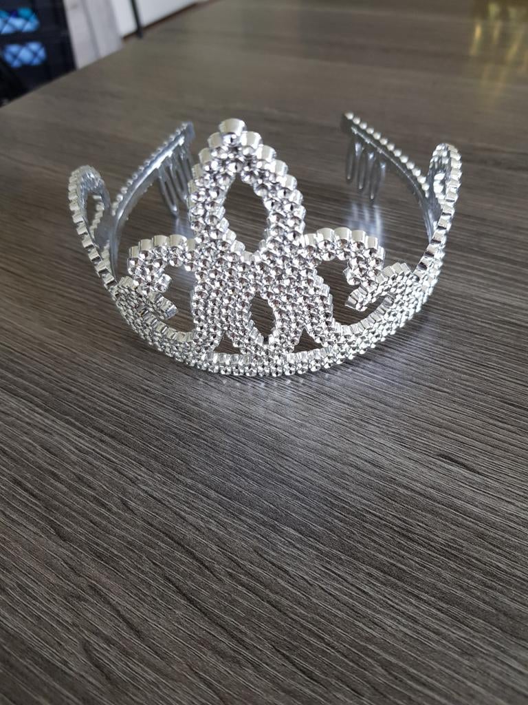 Zilveren Tiara / Kroon - Accessoire, Carnaval, Ophalen of Verzenden, Zo goed als nieuw, Accessoires