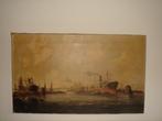 Large oil - Adrianus Verveen (1912-1988), Harbor view., Antiek en Kunst, Ophalen of Verzenden