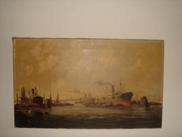 Large oil - Adrianus Verveen (1912-1988), Harbor view. beschikbaar voor biedingen
