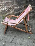 Vintage strandstoel met streepjes, Ophalen, Gebruikt, Hout