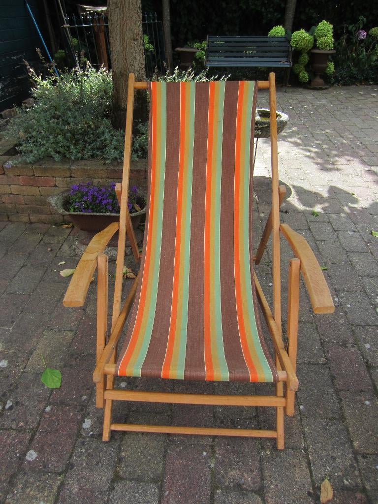 Vintage strandstoel  jaren 70, Tuin en Terras, Tuinstoelen, Ophalen, Gebruikt, Hout, Verstelbaar