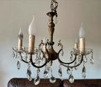 Vintage messing rococo kroonluchter met kristalglas 6 armen, Ophalen of Verzenden, Gebruikt, Glas, Rococo