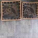 Vintage schalen met Reiger en kikkers, Porselein of Keramiek, Schaal, Vierkant, Ophalen of Verzenden