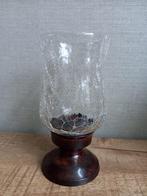 windlicht van bruinmetaal en glas. 17 cm hoog, Ophalen, Overige materialen, Gebruikt, 25 tot 50 cm