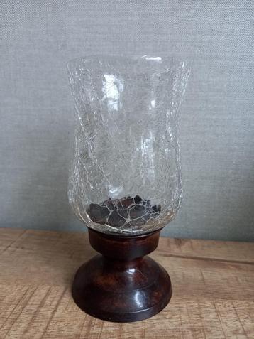 windlicht van bruinmetaal en glas. 17 cm hoog beschikbaar voor biedingen