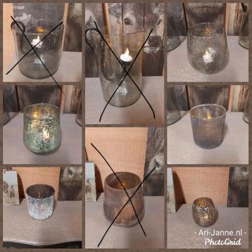 Sjieke, landelijke windlichten, glas, bubbel, chips, deco  beschikbaar voor biedingen