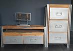 TV meubel & ladekast geregenereerd hout/ijzer, Zo goed als nieuw, Industrieel, 25 tot 50 cm, Ophalen