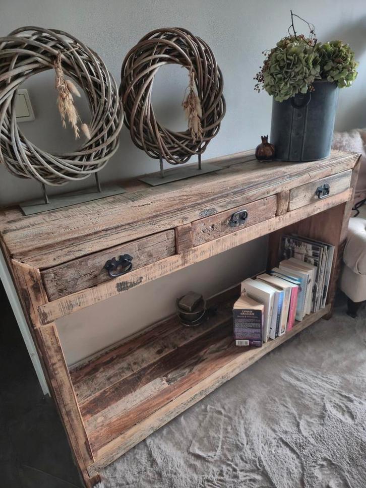 Houten dressoir/ sidetablemet 3 lades en open vak, Huis en Inrichting, Kasten | Dressoirs, Gebruikt, 150 tot 200 cm, 25 tot 50 cm