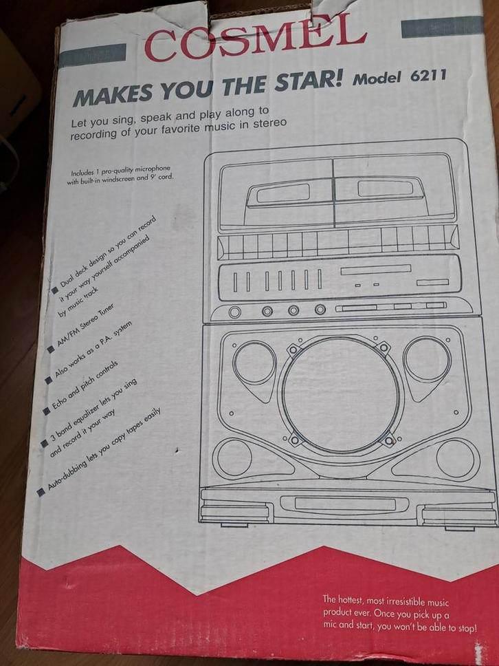 Cosmel karaoke set met dubbel cassettedeck, Audio, Tv en Foto, Karaoke-apparatuur, Zo goed als nieuw, Complete set, Ophalen