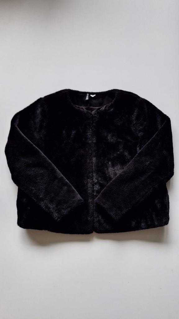 Zwarte faux fur jas kort - H&M - Maat L - nep bont, Kleding | Dames, Jassen | Winter, Zo goed als nieuw, Maat 42/44 (L), Zwart