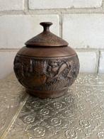 Houten Pot met Deksel - Handgesneden Kunstwerk Beeldje Houts, Ophalen of Verzenden