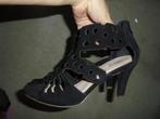 Z1) zwart leer open pumps sandalettes mt 39 5th avenue, Pumps, Verzenden, Zwart, Zo goed als nieuw
