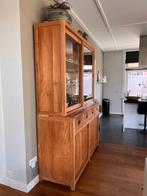 Teakhouten vitrinekast met glazen schuifdeuren, 100 tot 150 cm, Glas, Ophalen of Verzenden, Zo goed als nieuw
