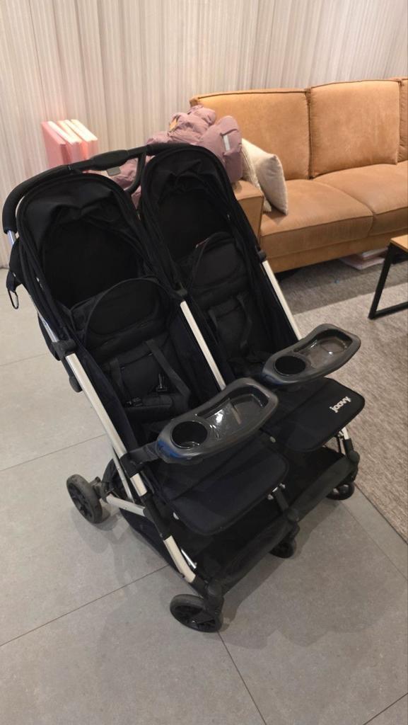 Joovy Kooper x2 Tweelingbuggy Zwart + Regenhoes, Kinderen en Baby's, Kinderwagens en Combinaties, Zo goed als nieuw, Kinderwagen