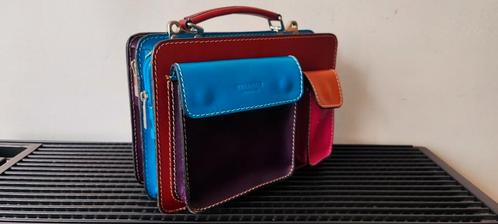 Italiaanse multicolor uniseks hand/schoudertas leer 20x28x10, Sieraden, Tassen en Uiterlijk, Tassen | Schoudertassen, Zo goed als nieuw