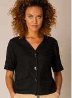 Yest korte linnen zwarte blouse korte mouw mt 42 € 17,50, Verzenden, Zwart, Maat 42/44 (L), Nieuw