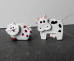 Vintage beeldjes koe en poes kat wit keramiek beeldje, Verzamelen, Ophalen of Verzenden, Gebruikt, Dier