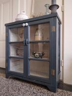 Brocante vitrinekast glaskast hout donker grijs blauw, 50 tot 100 cm, Minder dan 100 cm, 25 tot 50 cm, Brocante landelijk stoer vintage donkergrijs