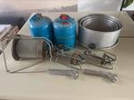2x campinggaz 901 2x gaspit 1x gaslamp + pannenset, Ophalen of Verzenden, Gebruikt