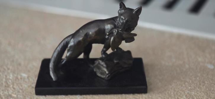 Bronzen Vos op Marmeren Voet, Antiek en Kunst, Kunst | Beelden en Houtsnijwerken, Ophalen